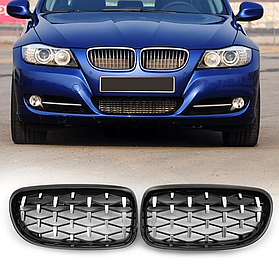 Решітка ноздрі BMW (БМВ) 3 series Е90 Е91 LCI (2009-2012) Унікальна Чорний Глянець +Хром (51137201967)