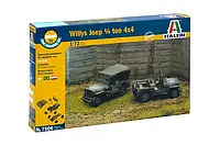 WILLYS JEEP 1/4 TON 4X4. Сборная модель (2 модели в наборе). Сборка без клея. 1/72 ITALERI 7506