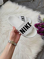 Женские шлепанцы Nike Slides Big Logo White (белые с чёрным) молодёжные спортивные тапочки-шлепки L0433