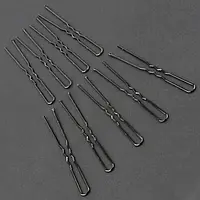 Невидимки для волосся металеві чорного кольору покриті емаллю хвиляста довжина 6 см паковання 10 штук