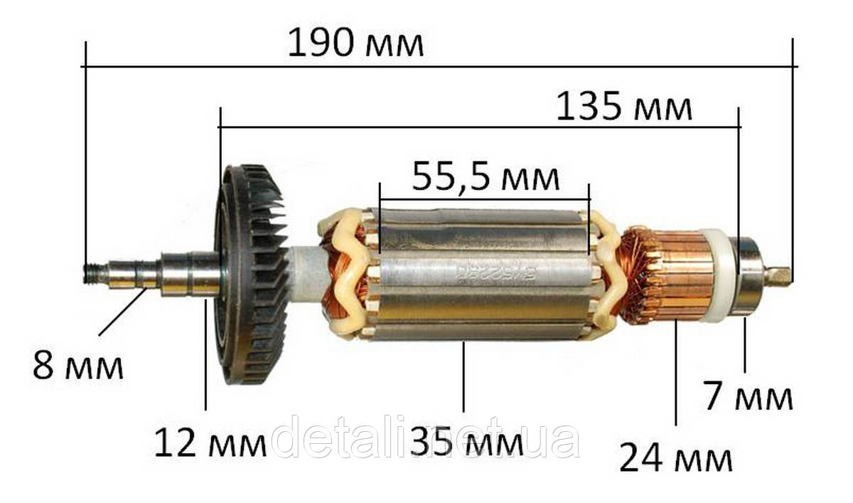 Якорь болгарка Makita 9565 C оригинал 515228-2 (190*35 посадка 8 резьба 6мм) - фото 2 - id-p1199326687