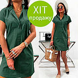 🔸 Жіноче льняне плаття туніка літнє, коротке | Сукня-сорочка натуральна, 100% льон, на літо | Норма, фото 7