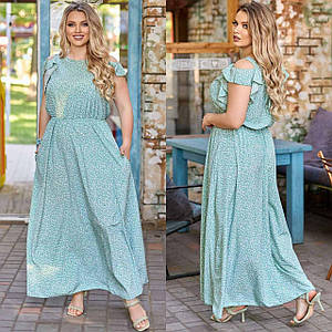 Жіноча легка ніжна літня сукня на гумці з рюшами на плечах батал новинка 2023