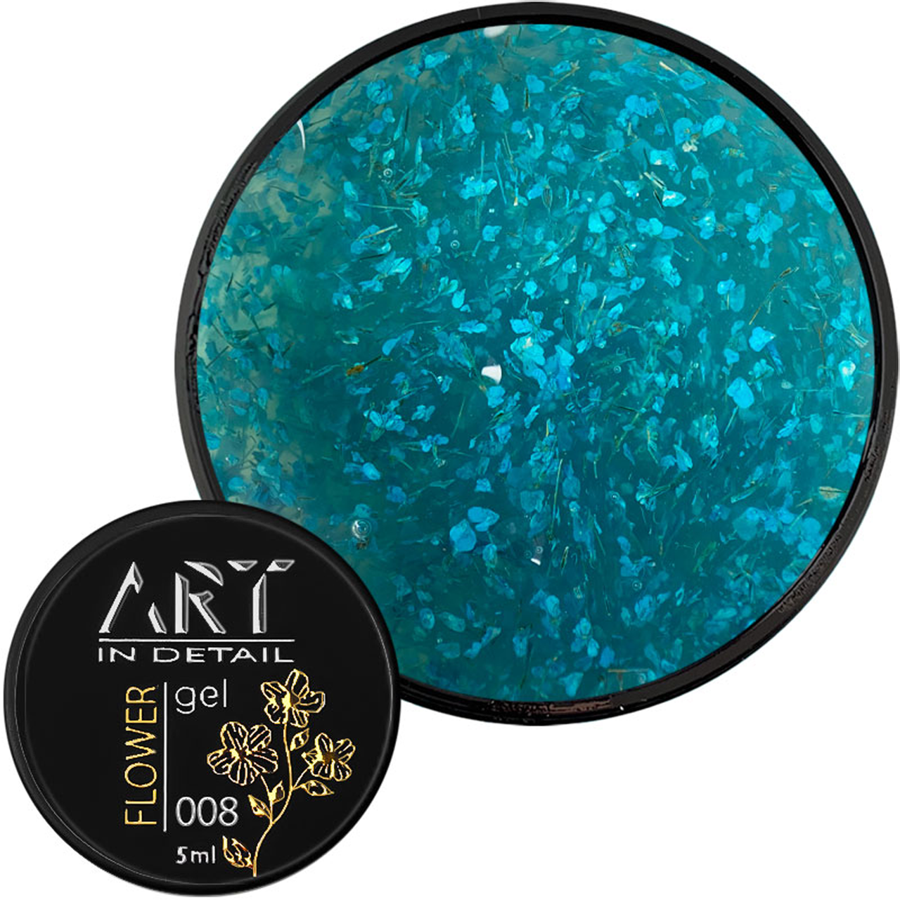 Гель із сухоцвітами ART Flower Gel №08, 5 мл бірюза