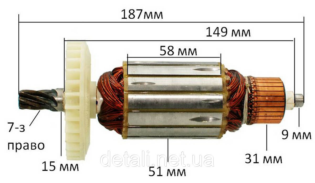 Якорь пила дисковая Интерскол 1900/Einhell (Энхель) FKS-210 2000Вт (187*51 7-з /право) - фото 2 - id-p304526709