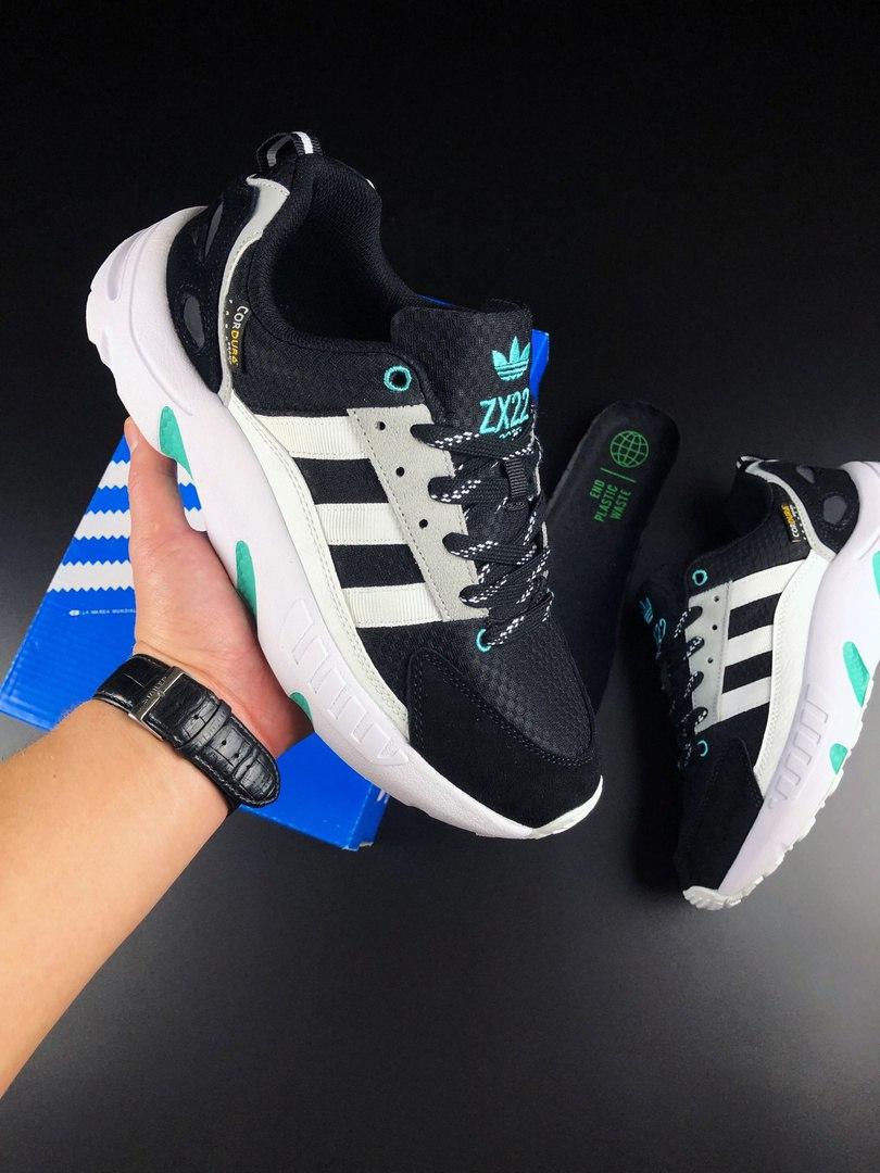 Кросівки чоловічі Adidas ZX 22 Boost чорні з білим\мята , Взуття на літо текстиль