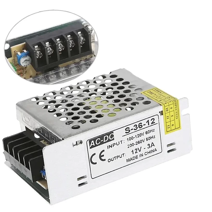 Блок живлення 12V, 36W, 3А, металевий корпус, IP20, S-36-12