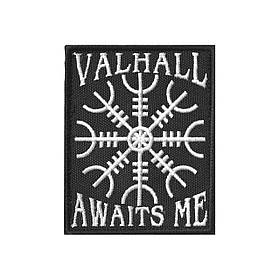 Вишитий шеврон "Valhall Awaits Me / Шолом жаху" на липучці Чорно-білий