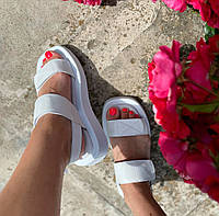 Босоножки женские кожаные сандалии лето на ровной подошве легкие красивые удобные белые 39 размер MKraFVT 0106