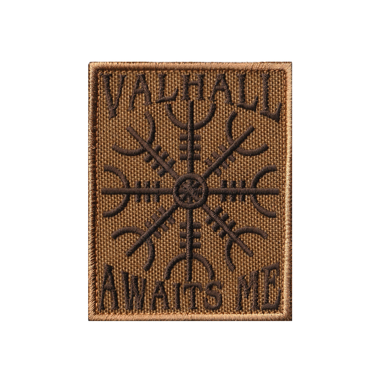 Вишитий шеврон "Valhall Awaits Me / Шолом жаху" на липучці койот коричневий