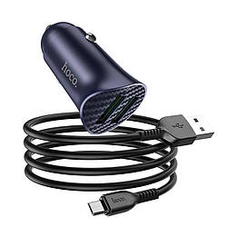 Адаптер автомобільний HOCO Micro USB cable Farsighted dual port QC3.0 car charger set Z39 |2USB, QC3.0,