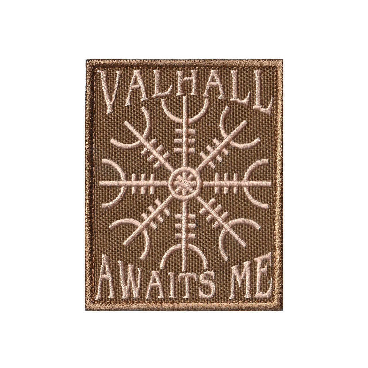 Вишитий шеврон "Valhall Awaits Me / Шолом жаху" на липучці койот бежевий