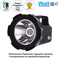 Профессиональный светодиодный аккумуляторный фонарь-прожектор WATTON WT-402 с функцией повербанка, USB входом