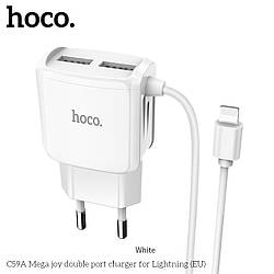 Адаптер мережевий Hoco Lightning cable Mega Joy C59A  |2USB, 2.1A|