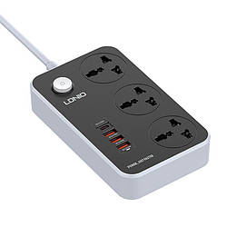 Подовжувач LDNIO SC3412 3 розетки, 3USB-1Type-C, 3A, 38W, 2 м, чорно-білий