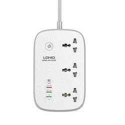 Подовжувач мережевий Ldnio SCW3451, 3USB, Type-C, 3 розетки, QC, Wi-Fi, 2 м, білий