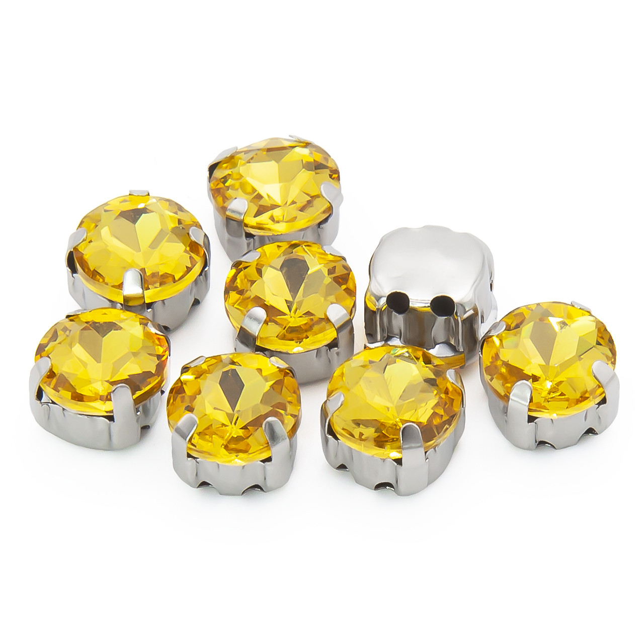 Стрази в цапах Круглі огранювання 12 мм Жовтий 10 шт., фото 1