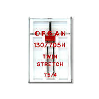 Иглы швейные двойные ORGAN TWIN STRETCH №75/4 пластиковый бокс для бытовых швейных машин