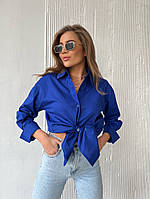 Женская модная рубашка свободного кроя коттон малиновая синяя белая