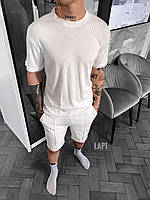 Трикотажные шорты и футболка Модный летний комплект для мужчин футболка и шорты белый.