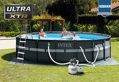 Intex XTR 26330 каркасний басейн 549×132 см, круглий 26423 л, з фільтром, тентом, підстилкою, драбиною
