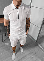 Летний трикотажный комплект шорты и футболка Модный для мужчин футболка и шорты белый.