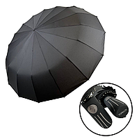 Чоловіча складана парасолька-автомат із прямою ручкою від Toprain, на 16 спиць антивітер, чорний, 0915-1