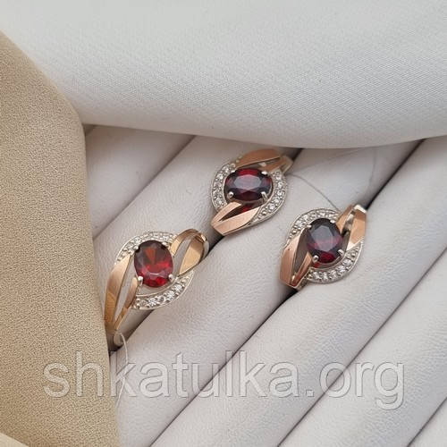 Срібний комплект із золотими вставками та кольоровими цирконами