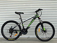 Подростковый велосипед горный 24 дюйма Toprider 611 дисковые тормоза/Оборудование Shimano (Шимано) Салатовый