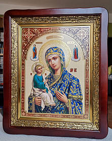 Ікона Пресвята Богородиця Ієрусалимська в дерев'яному фігурному кіоті під склом,розмір кіота 52×42, лік 30×40