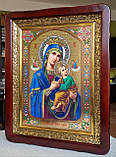 Ікона Богородиця Неустанної Помочі в дерев'яному фігурному кіоті під склом,розмір кіота52×42, розмір лік 30×40, фото 2