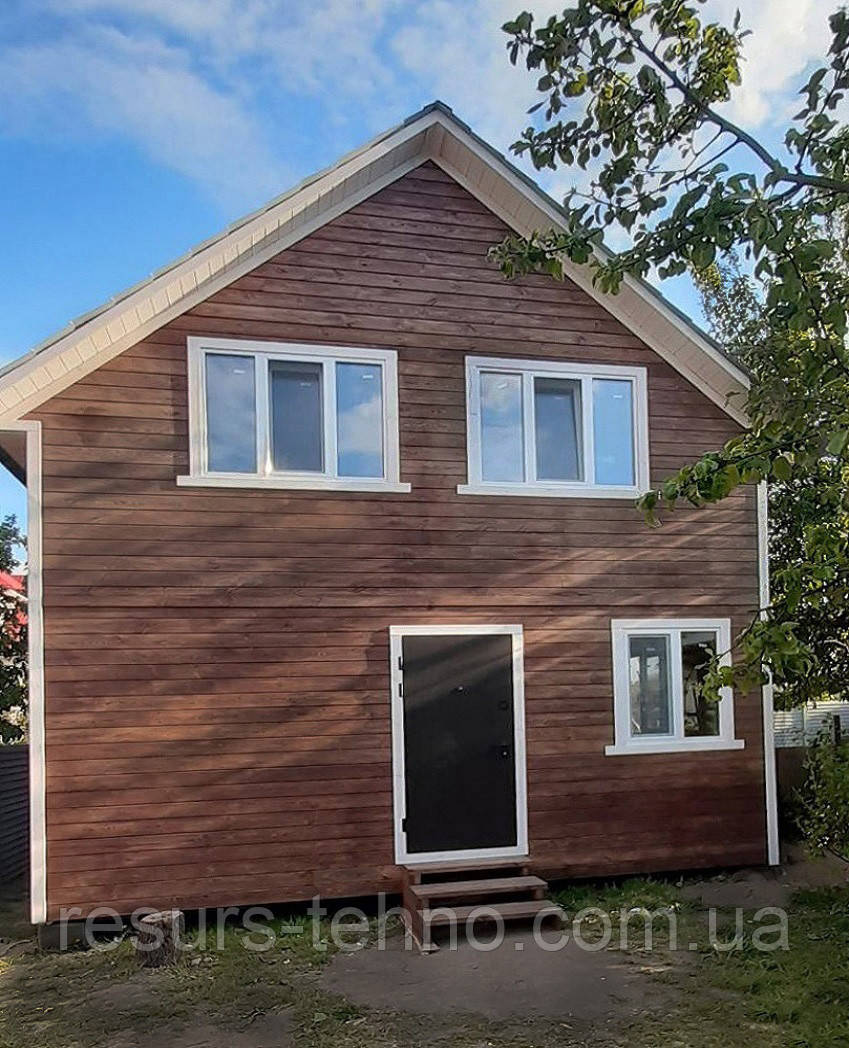 Дачний будинок 6,0 м х 8,0 м з фальшбрусу з мансардою.