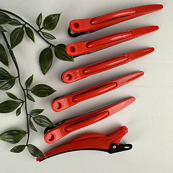 Затискачі-дельфіни для волосся Hots Professional Chengye, червоно-чорні 6 шт (CN608066-RD)