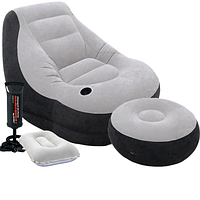 Надувне крісло intex з пуфиком + ручним насосом та подушкою