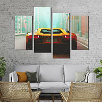 Картина на холсте KIL Art Жёлтая Lamborghini в городе 89x56 см 1342-42 DR, код: 7860444