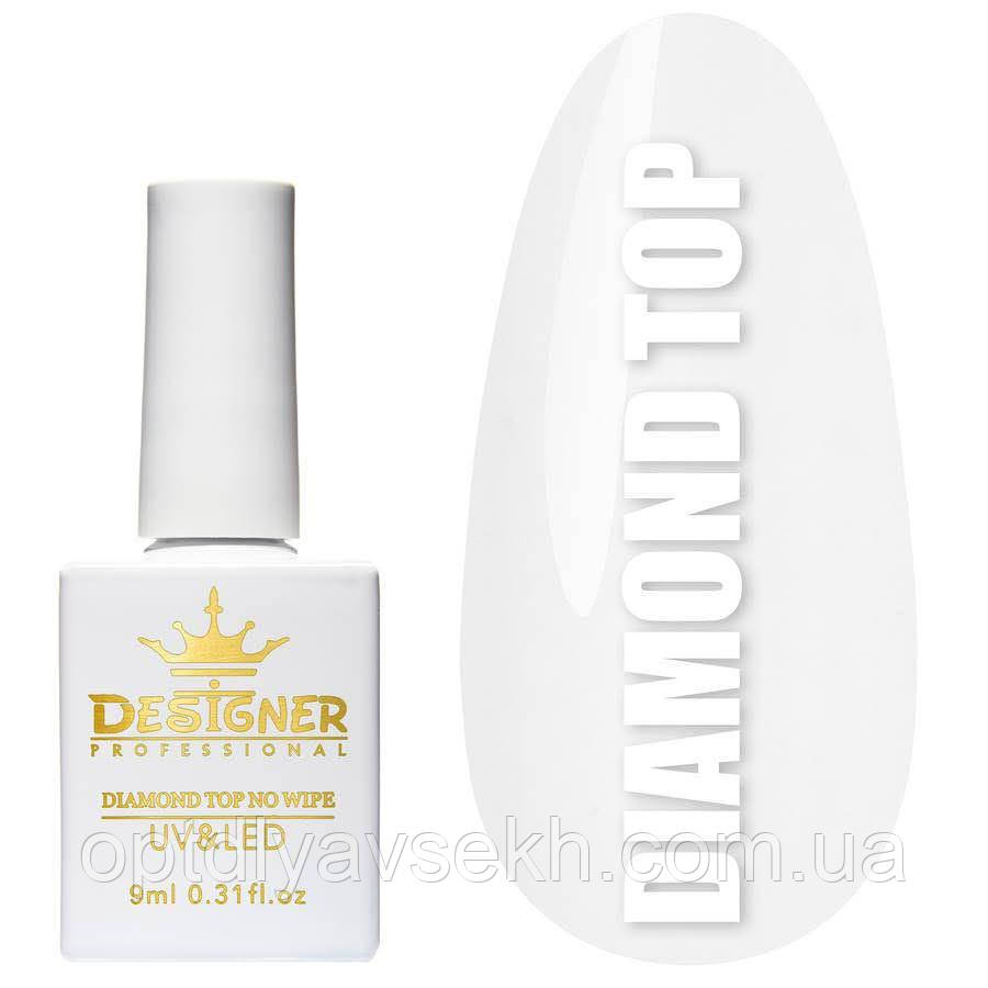 Топове покриття Diamond Top No Wipe 9 мл. (Дизайнер Професіонал) без липкого шару для гель-лака, фото 1