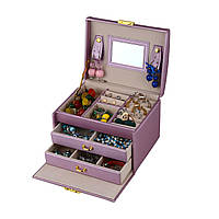 Скринька для прикрас велика, екошкіра, багато відділень, з дзеркалом, Бузковий