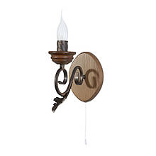 Бра свічка класичне на 1 лампу з дерева та металу сiрокор/зол/патина 12.5x24х17 см
