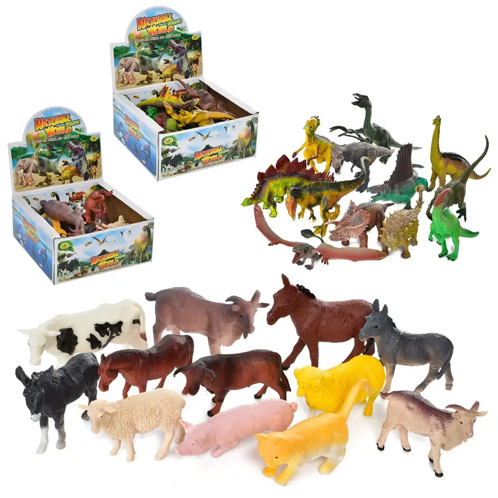 Фігурка LT203-4 тварина, 2 види (дино/домашні), 12 шт. (12 різновидів) в дисплей, 20,5-20,5-9 см., фото 1