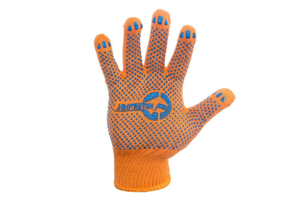 Рукавички Intertool — 60/40 з точкою 82 г жовтогарячі 9" 12 шт.