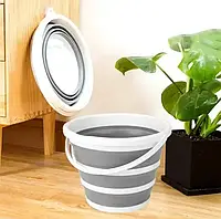 Складное силиконовое ведро Silicon bucket 10л, туристическое ведро, ведро для рыбалки Серое