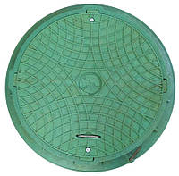 Люк канализационный круглый полимерный 1,5 т зеленый с замком размер 580/750/70мм