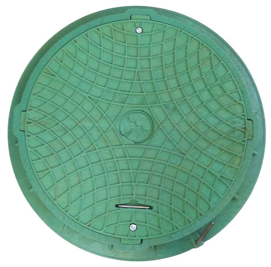 Люк канализационный круглый полимерный 1,5т зеленый без замка размер 580/750/70мм - фото 1 - id-p1851206210