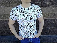 Модная качественная приталенная мужская футболка белая с рисунком