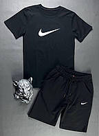 Мужской летний спортивный костюм Nike черный , Черный комплект на лето Шорты и Футболка с большим лого