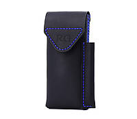 Кожаный чехол с отделениями для телефона и стилуса с металлической скобой/ Синий чехол для мобильного телефона
