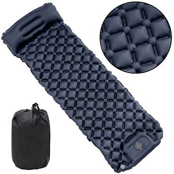 Надувний матрац з подушкою (188х58х6см) Outdoor Sleeping Black / Похідний каремат для сну