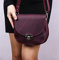 Небольшая кожаная женская сумочка на плечо/Бордовая стильная полукруглая сумка через плечо из натуральной кожи