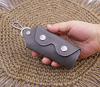 Ключница для ключей из матовой натуральной кожи Crazy Horse/ Чехол для ключей/ Серый кожаный чехол для ключей