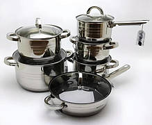 Набір каструль з кришками та сковородою Bohmann BH-1232 набір кухонний 12 предметів посуд для кухні